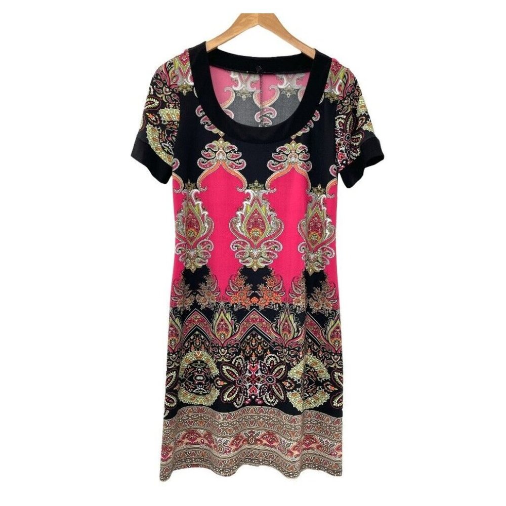 Tiana B Dress Sz Large Multicolored Flowy Paisley Boho Short Sleeve Dress